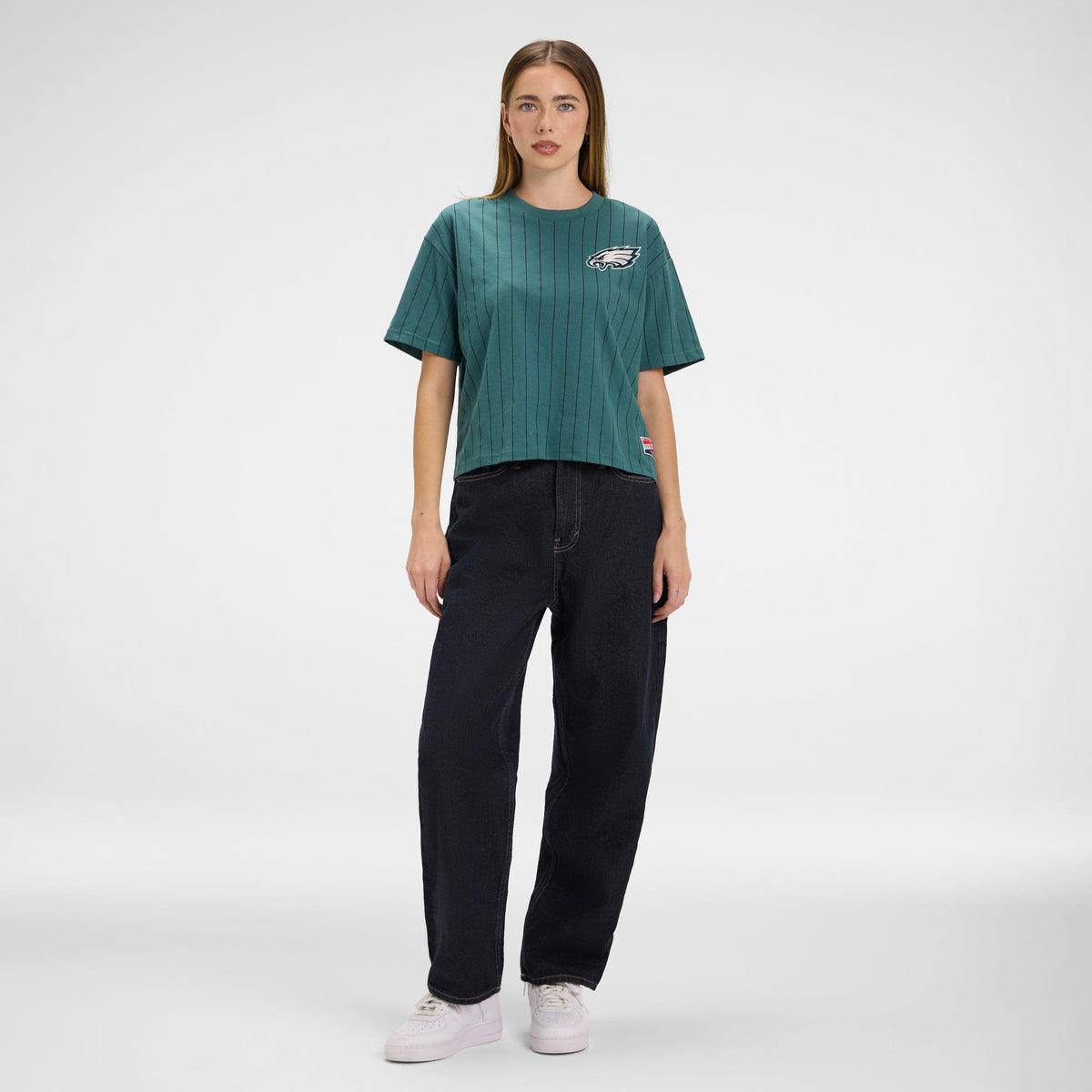 Buffalo Bills Throwback Women's Cropped Pinstripe T-Shirt