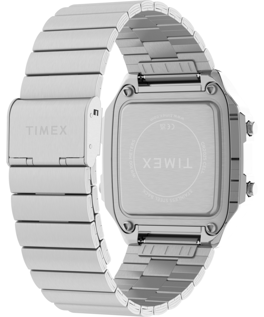 World Time Digital 40mm Stainless Steel Bracelet Watch
