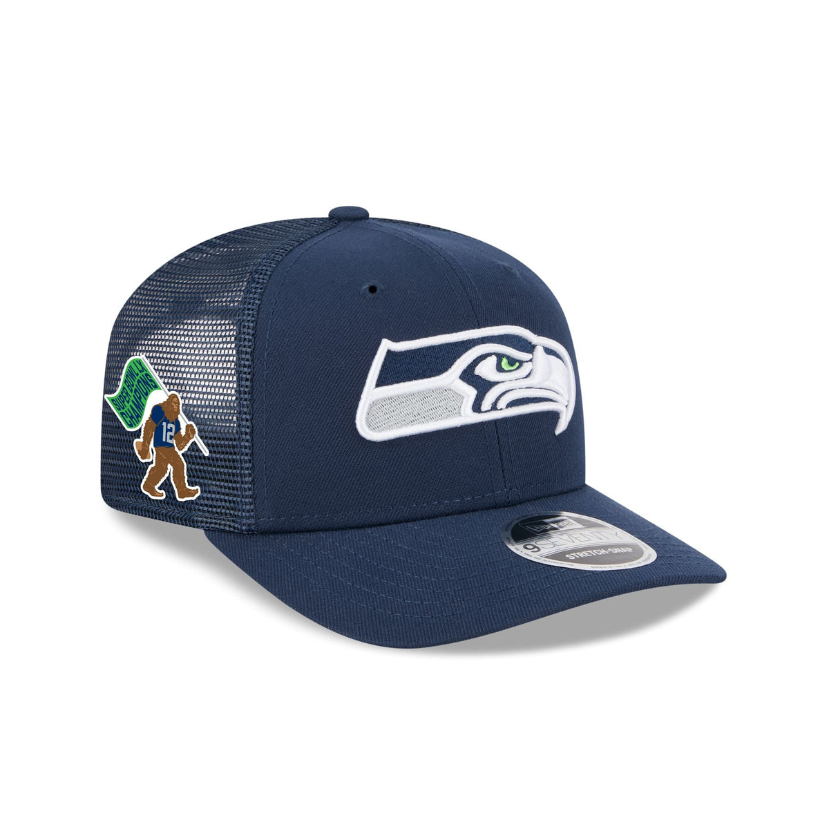 Seattle Seahawks Super Bowl LX Champions Sasquatch Sidepatch 9SEVENTY Trucker Hat