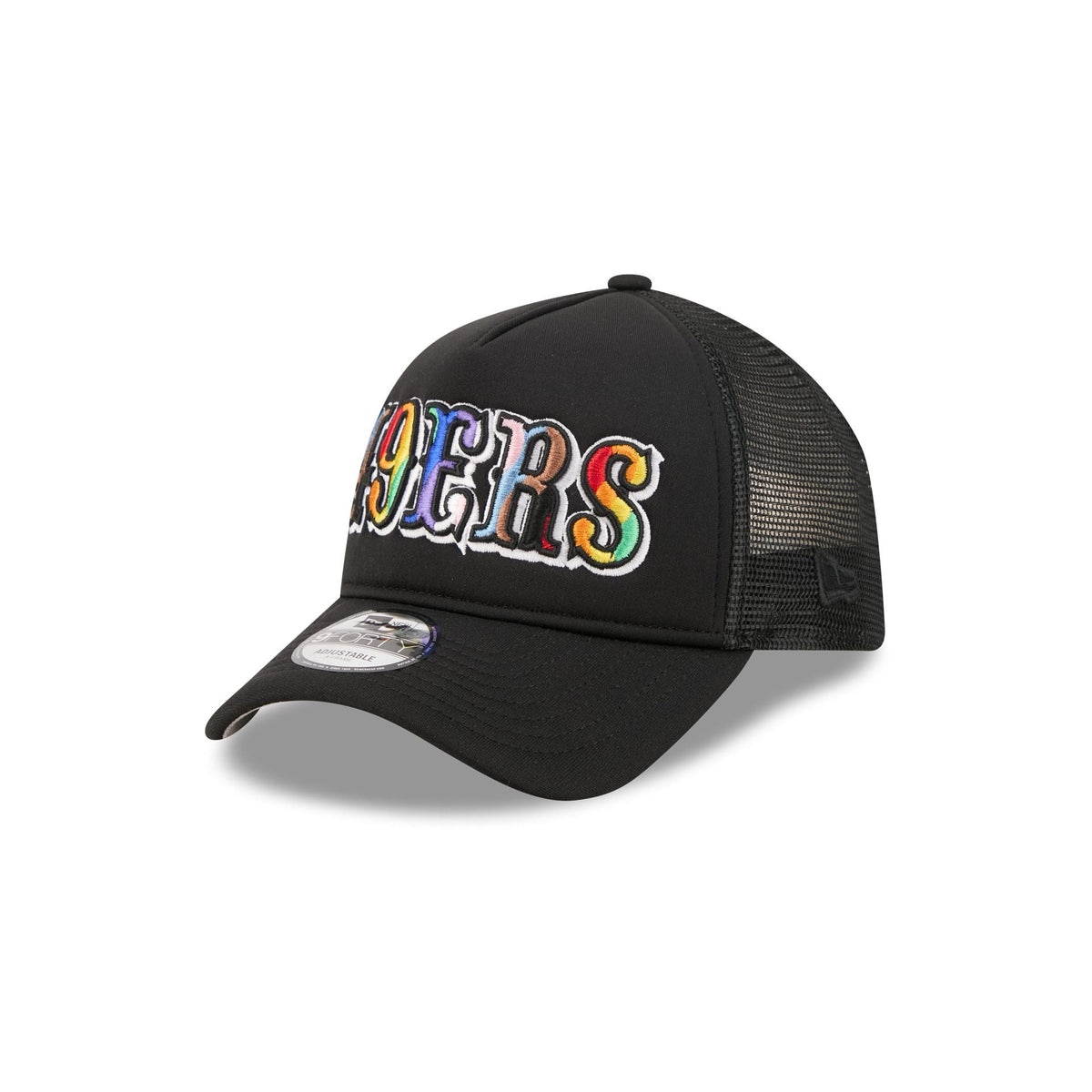 San Francisco 49ers Rainbow Wordmark 9FORTY A-Frame Trucker Hat