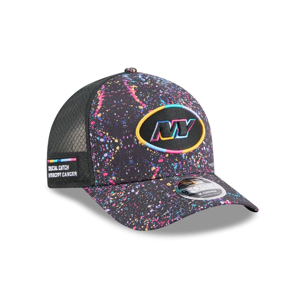 New York Jets 2025 Crucial Catch 9FORTY M-Crown A-Frame Trucker Hat