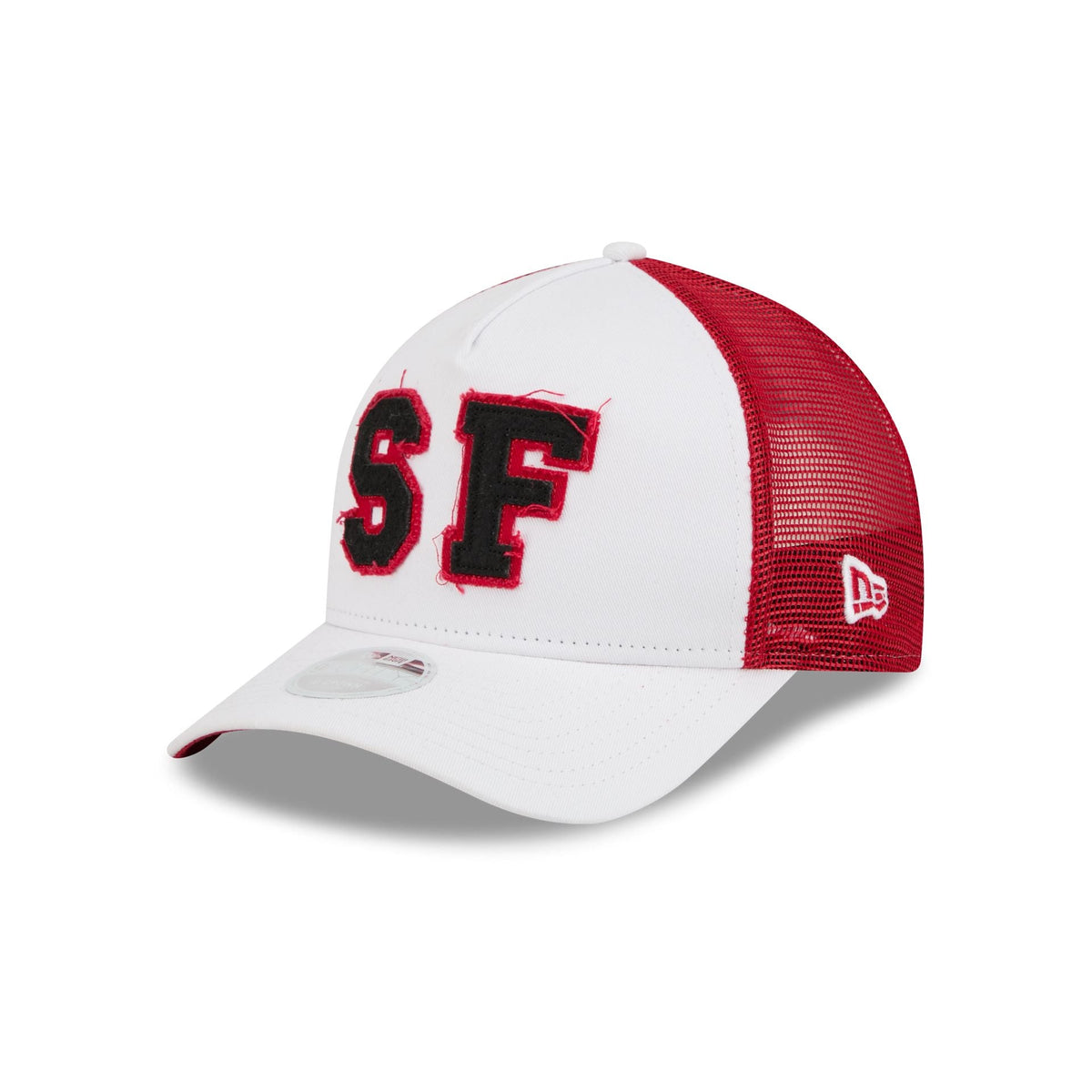 San Francisco 49ers Optic White Felt Logo Women's 9FORTY M-Crown A-Frame Trucker Hat