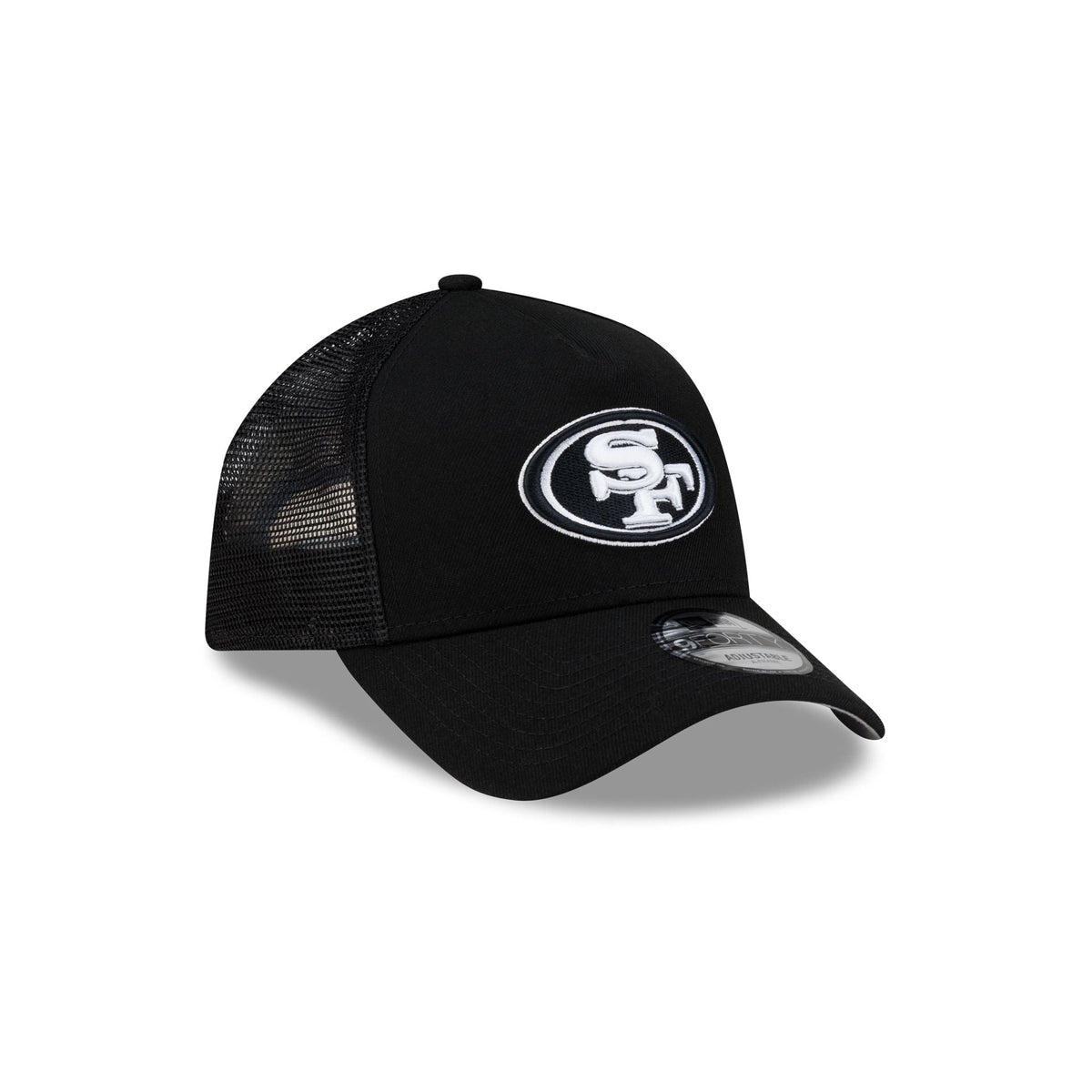 San Francisco 49ers Side Script Black 9FORTY A-Frame Trucker Hat