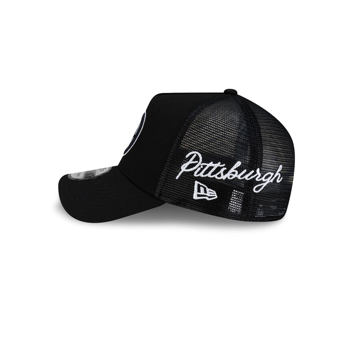Pittsburgh Steelers Side Script Black 9FORTY A-Frame Trucker Hat
