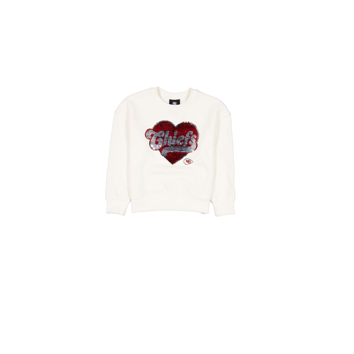Kansas City Chiefs Girls Sequin Heart Chrome White Crewneck