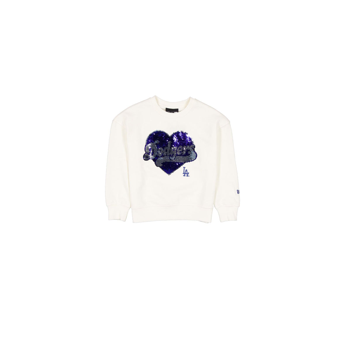 Los Angeles Dodgers Girls Sequin Heart Chrome White Crewneck