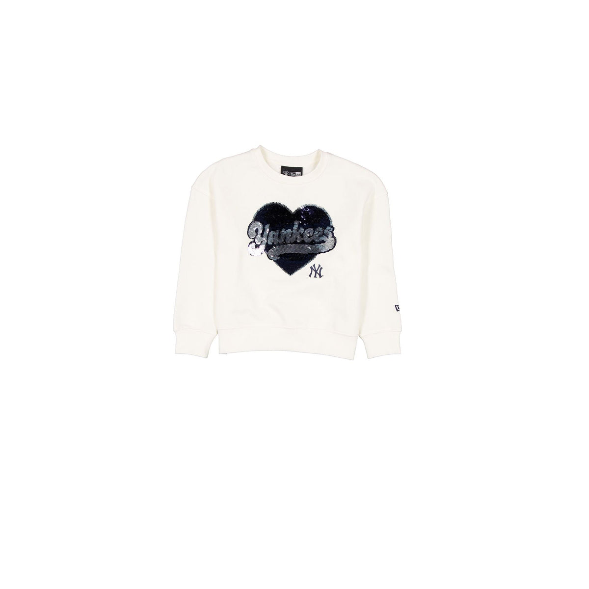 New York Yankees Girls Sequin Heart Chrome White Crewneck