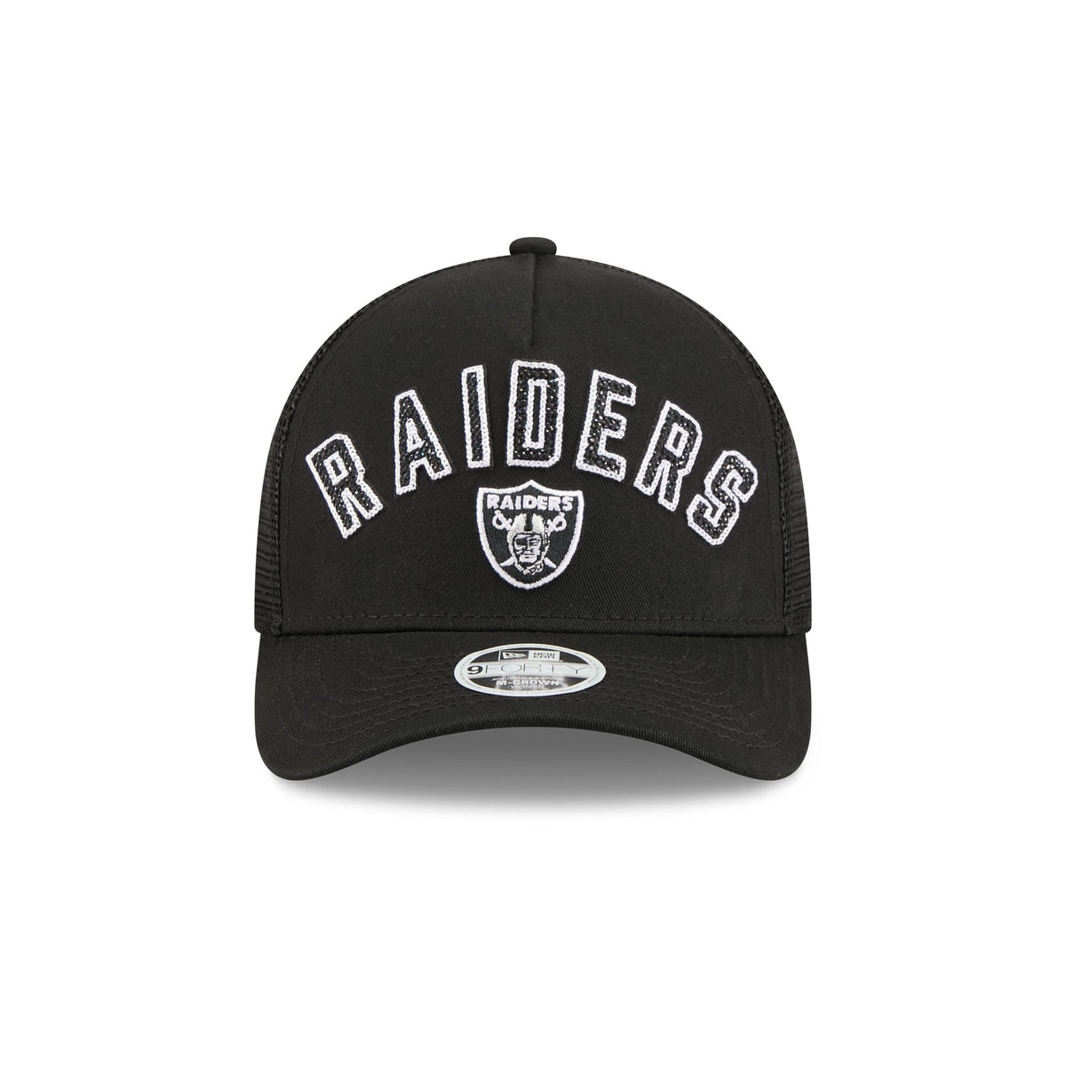 Las Vegas Raiders Sequin Wordmark Women's 9FORTY M-Crown A-Frame Trucker Hat