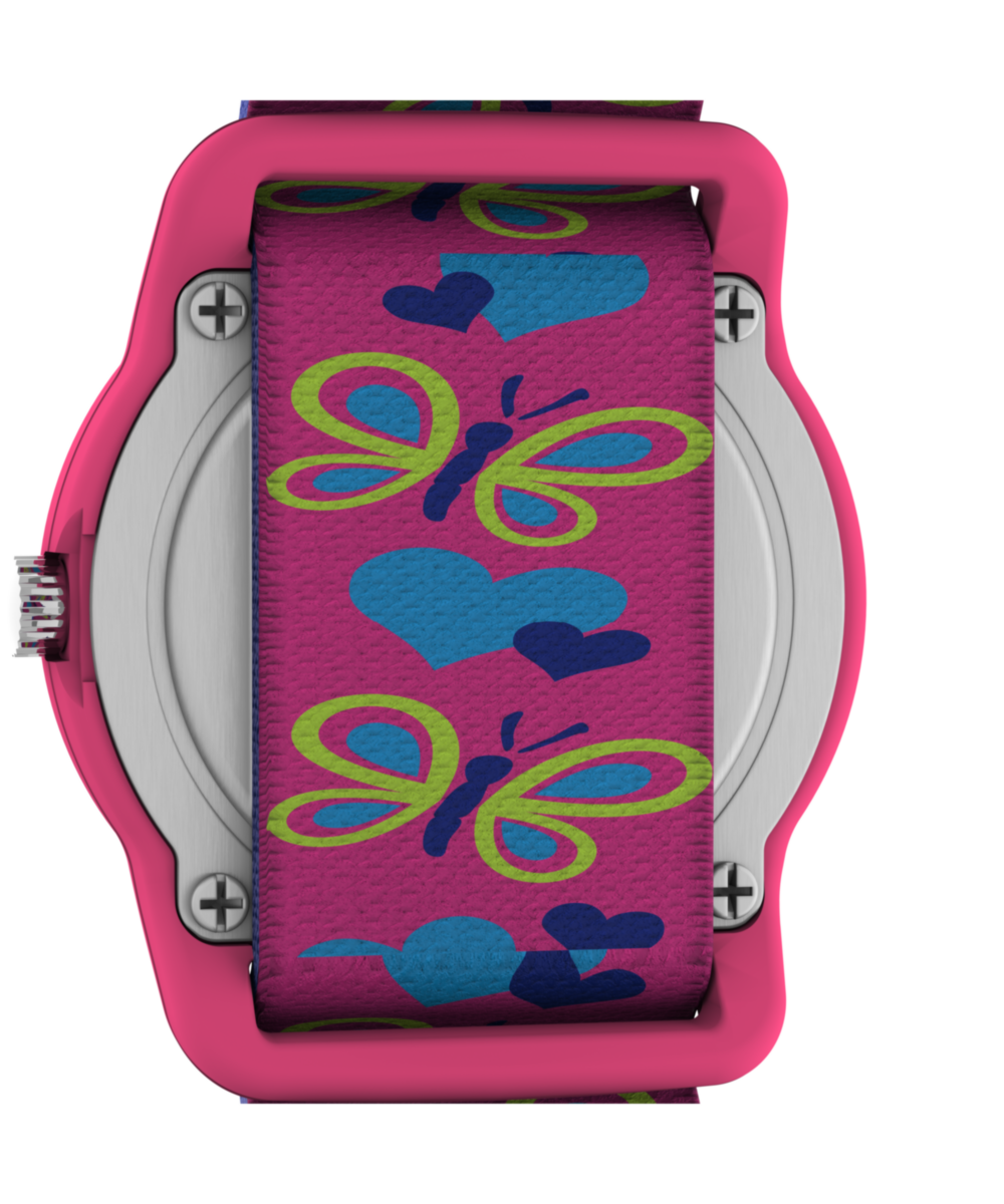 TIMEX TIME MACHINES® 29mm Butterflies and Hearts Blue Elastic Fabric Kids Watch