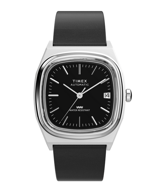 Timex® Automatic 1983 E Line 34mm Leather Strap Watch