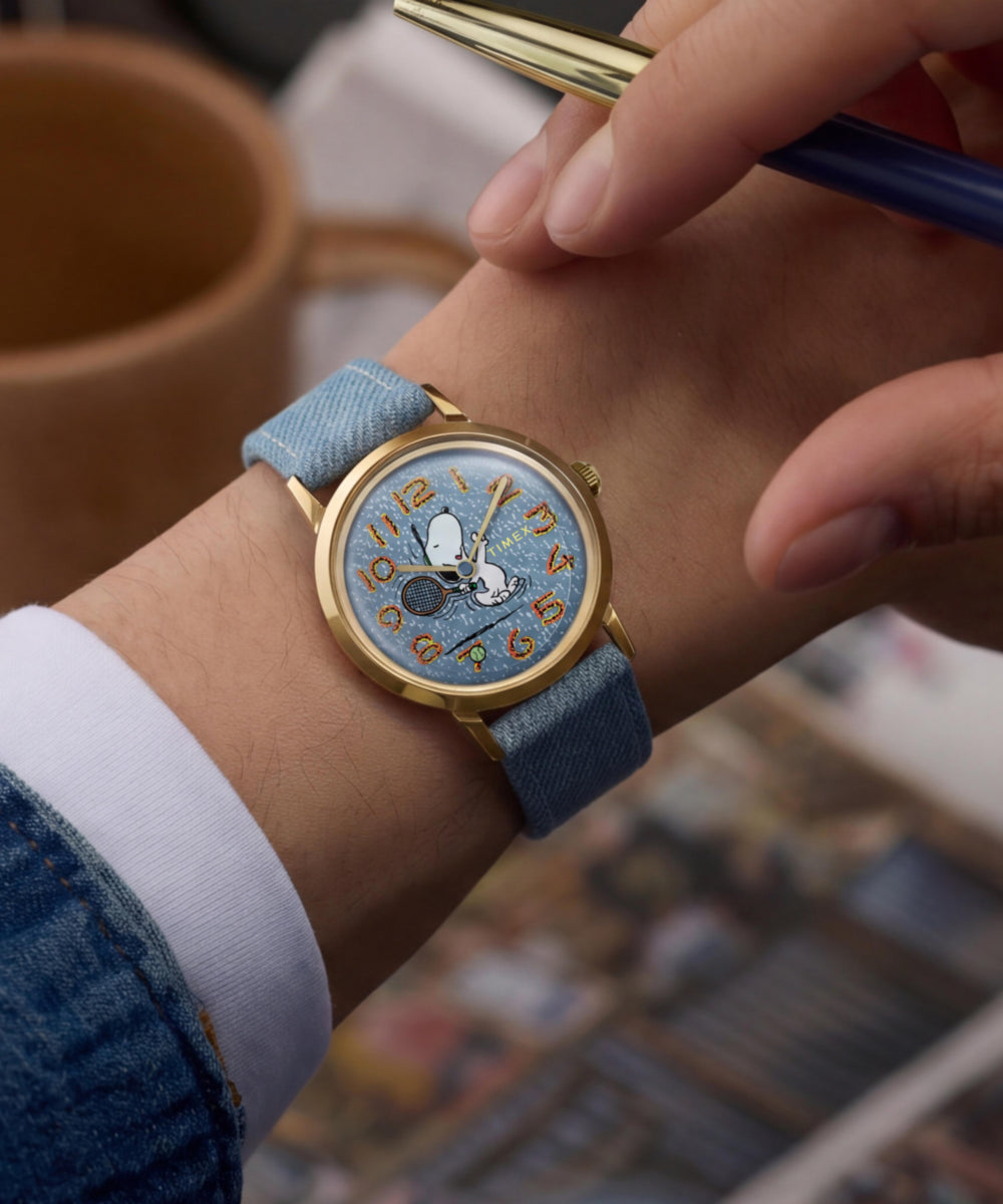 Peanuts® x Timex Marlin® 1965 Reissue Inspired Snoopy Tennis 34mm Fabric Strap Watch