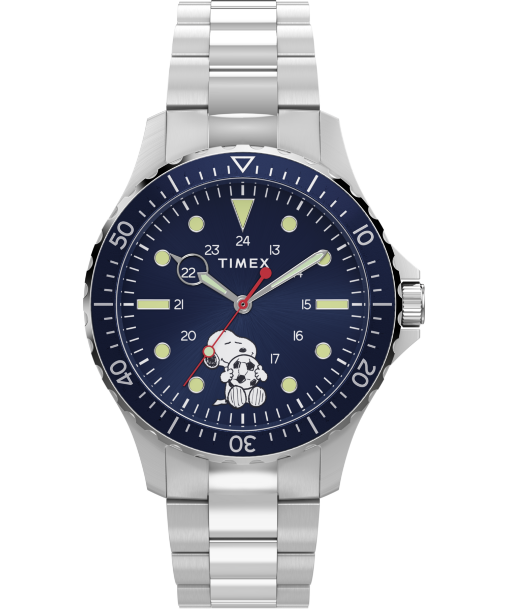Peanuts® x Timex Navi Snoopy Soccer 41mm Stainless Steel Bracelet Watch